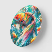 Koi-Fisch mit farbenfrohen Schuppen Wanduhr (Winkel)