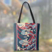 Koi-Fisch mit rotem blauem Great Wave-Monogramm Tasche