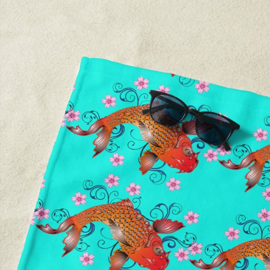 Koi Fisch Orientalisch orange Türkis elegant Strandtuch (Beispiel)