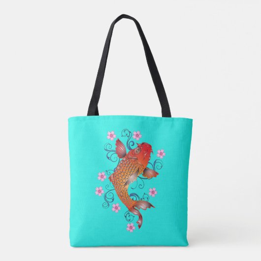 Koi Fisch orientalisch orange türkis floral elegan Tasche (Rückseite)