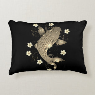 Koi Fisch orientalisch schwarz und gold floral ele Dekokissen