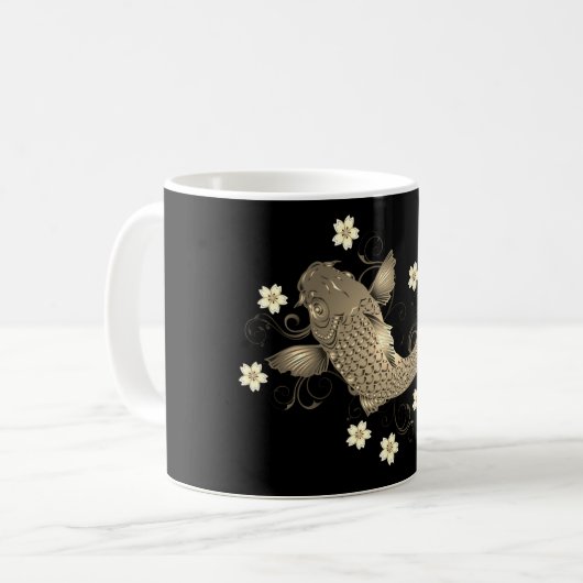 Koi Fisch orientalisch schwarz und gold floral ele Kaffeetasse (Vorderseite Links)