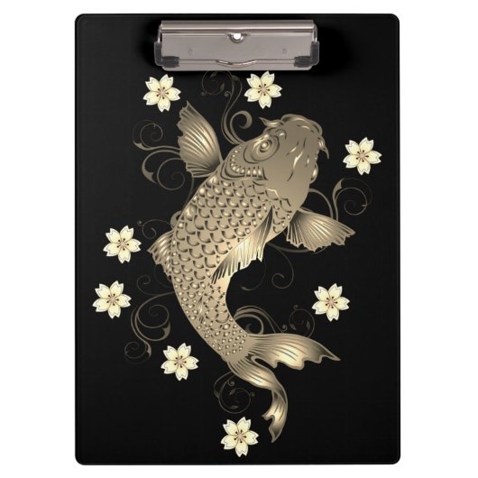 Koi Fisch orientalisch schwarz und gold floral ele Klemmbrett (Vorderseite)