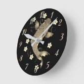 Koi Fisch orientalisch schwarz und gold floral ele Runde Wanduhr (Winkel)