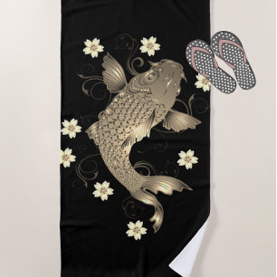 Koi-Fisch orientalisch schwarz und gold floral ele Strandtuch