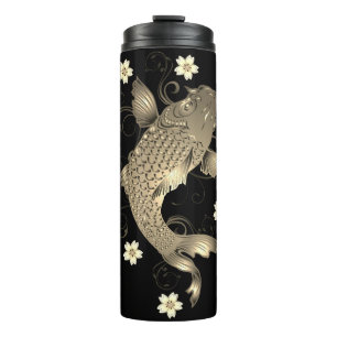 Koi Fisch orientalisch schwarz und gold floral ele Thermosbecher