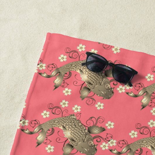 Koi Fisch Pfirsich und goldener orientalischer flo Strandtuch (Beispiel)