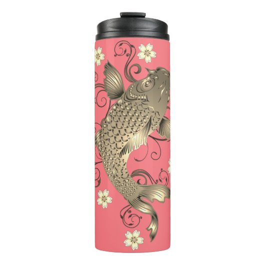 Koi Fisch Pfirsich und goldener orientalischer flo Thermosbecher (Vorderseite)