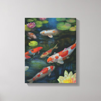 Koi Fisch Schwimmbad Lotus Blume Zen Malerei Leinwanddruck