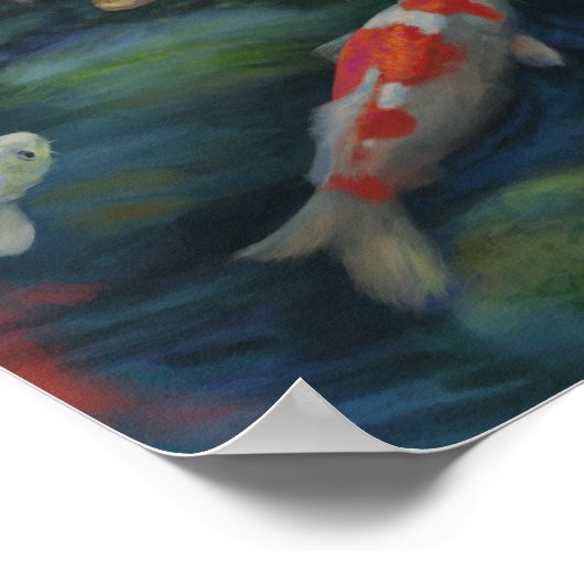 Koi Fisch Schwimmbad Lotus Blume Zen Malerei Poster (Ecke)