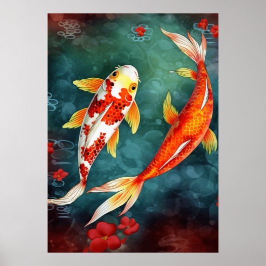 Koi Fisch Schwimmen in einem Teich Poster (Vorne)