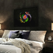 Koi Fisch Schwimmen um die Blume Lotus im Zen-Teic Poster