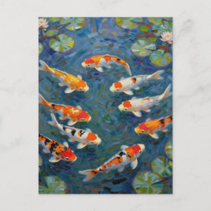 Koi-Fisch Seerosen Impressionistischer Teich Postkarte