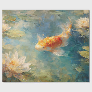 Koi-Fisch-Seerosenteich-Decoupage Geschenkpapier