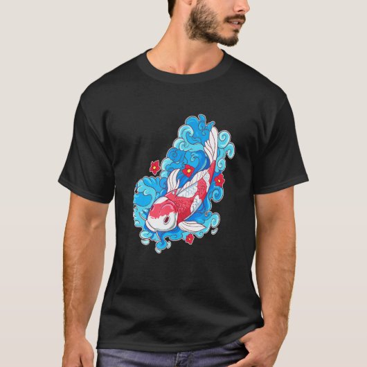 Koi Fisch und Blume Japanischer Karpfen T-Shirt (Vorderseite)