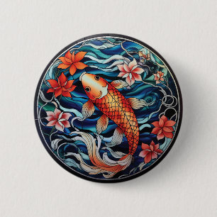 Koi Fisch und Kamelien im asiatischen Stil aus gef Button