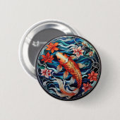 Koi Fisch und Kamelien im asiatischen Stil aus gef Button (Vorne & Hinten)