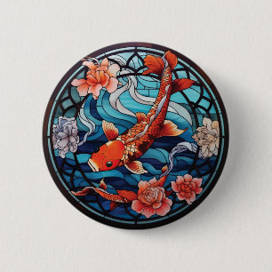 Koi Fisch und Kamelien im asiatischen Stil aus gef Button