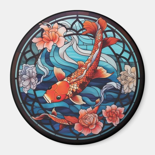 Koi Fisch und Kamelien im asiatischen Stil aus gef Magnet (Vorne)