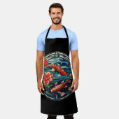 Koi Fisch und Kamelien im asiatischen Stil aus gef Schürze (Getragen)