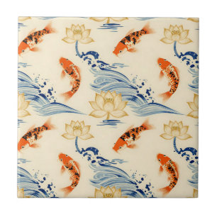 Koi-Fisch und Lotus Nahtloses Muster Fliese