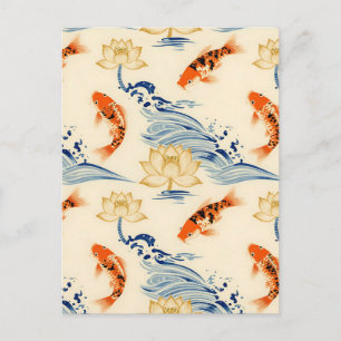 Koi-Fisch und Lotus-Nahtlosmuster Postkarte