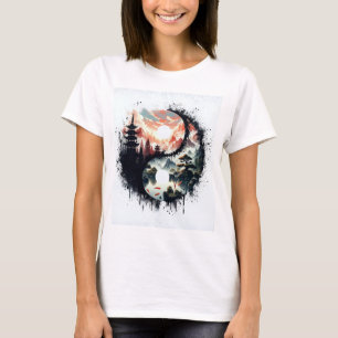 Koi-Fisch und Tempel Yin Yang T-Shirt