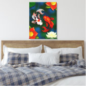 Koi-Fisch und Weißer Lotus-Lily-Pad-Teich Leinwanddruck (Insitu (Schlafzimmer))