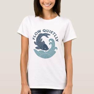 Koi-Fisch-Wasser-Emblem-T-Shirt fließt leise T-Shirt