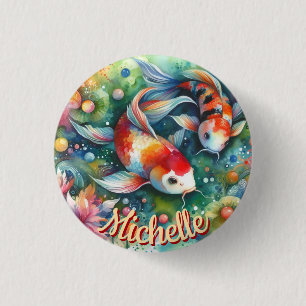 Koi Fisch Whimsisches Wasser Orange Personalisiert Button