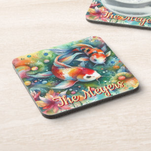 Koi Fisch Whimsisches Wasser Orange Personalisiert Getränkeuntersetzer