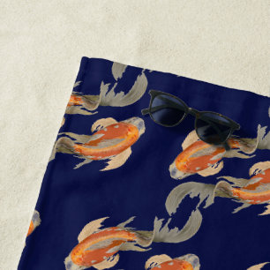 Koi Fische dunkelblau Strandtuch