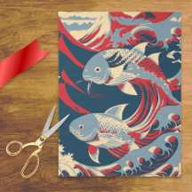 Koi-Fische im Stil der Großen Welle mit Rot und Ma