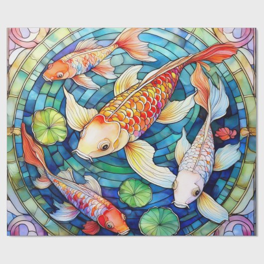 Koi-Fische in Buntglas Geschenkpapier (Flach)
