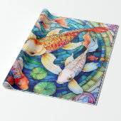 Koi-Fische in Buntglas Geschenkpapier (Ungerollt)
