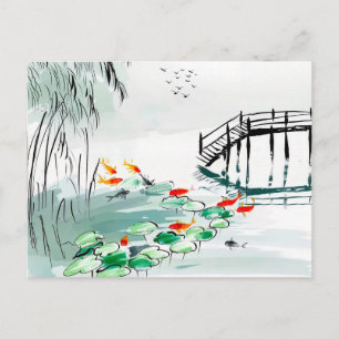 Koi-Fische in einem ruhigen Teich China Postkarte