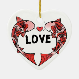 Koi Fische mit LIEBE Wort-Keramik-Verzierung Keramik Ornament
