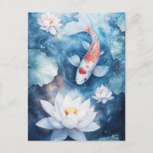 Koi-Fische schwimmen im launischen indigofarbenen Postkarte