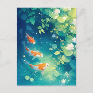 Koi-Fische schwimmen im Wasser des Lotus-Teichgart Postkarte