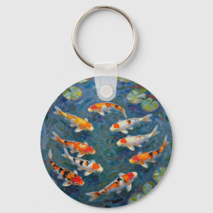 Koi-Fische Seerosen Impressionistischer Teich Schlüsselanhänger