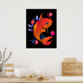 Koi-Fische und Blume Poster (Küche)