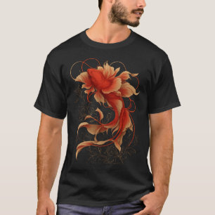 Koi-Fischliebhaber — Fließender roter und beiger T-Shirt