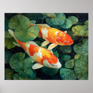 Koi-Fischteich Seerosenblätter Poster