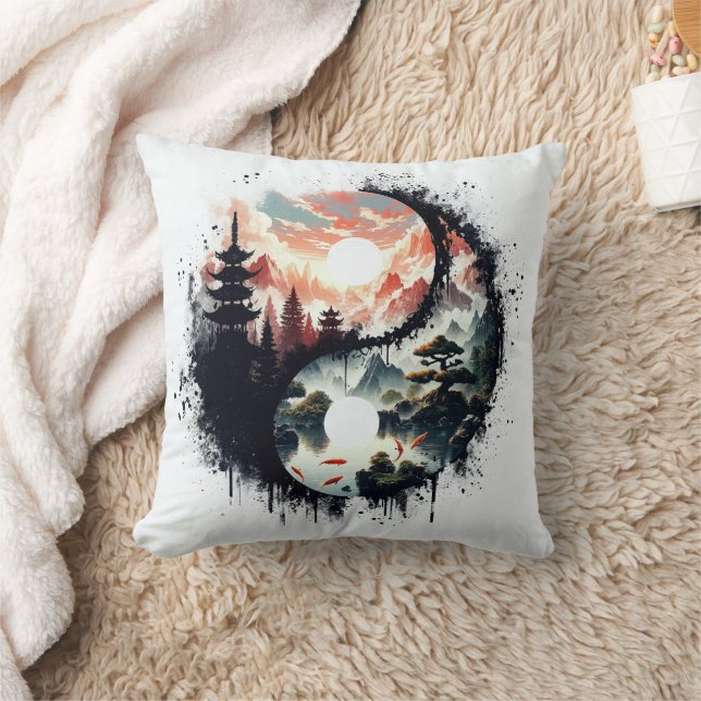 Koi Fish and Temple Yin Yang Kissen (Decke)