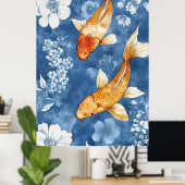  koi fish and the deep indigo blue of the floral  poster (Heimbüro)