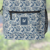 Koi Fish and Water Lily Blue Chinoiserie Monogram Bedruckter Rucksack