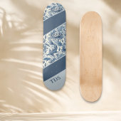 Koi Fish and Water Lily Blue Chinoiserie Monogram Skateboard