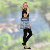 Koi Fish and Water Lily Blue Chinoiserie Monogram Tasche