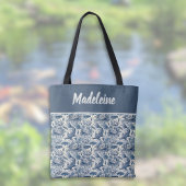 Koi Fish and Water Lily Blue Chinoiserie Monogram Tasche