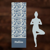 Koi Fish and Water Lily Blue Chinoiserie Monogram Yogamatte